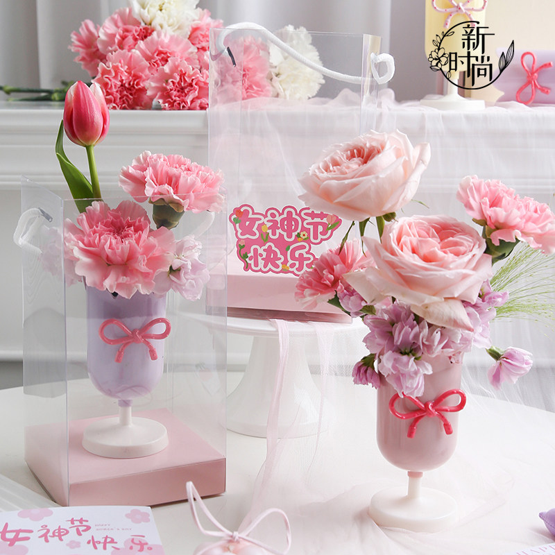 明手提蛋糕盒鲜花花束包装礼盒