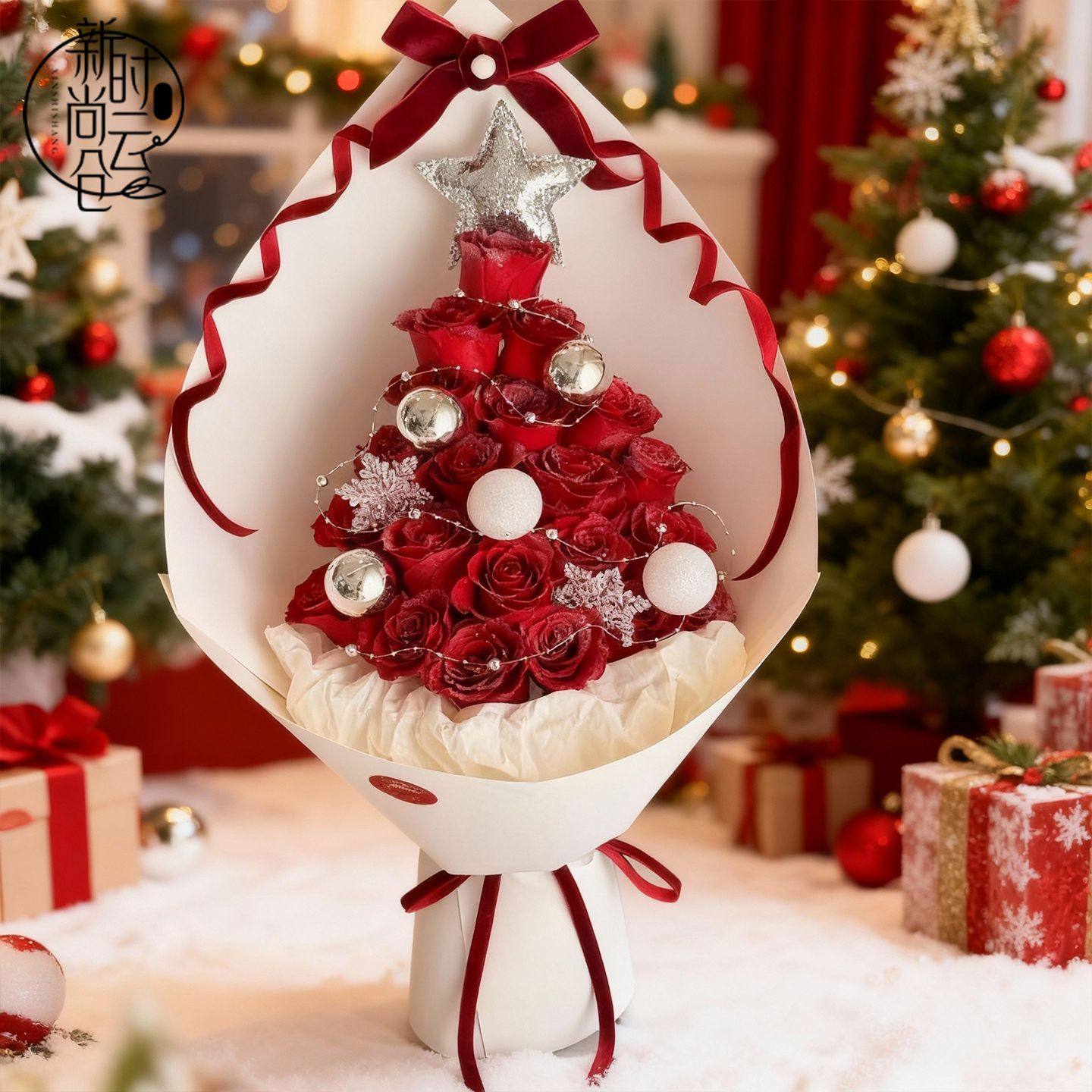 新款圣诞节白色硬挺加厚造型纸花束包装纸ins风玫瑰包装花店资材