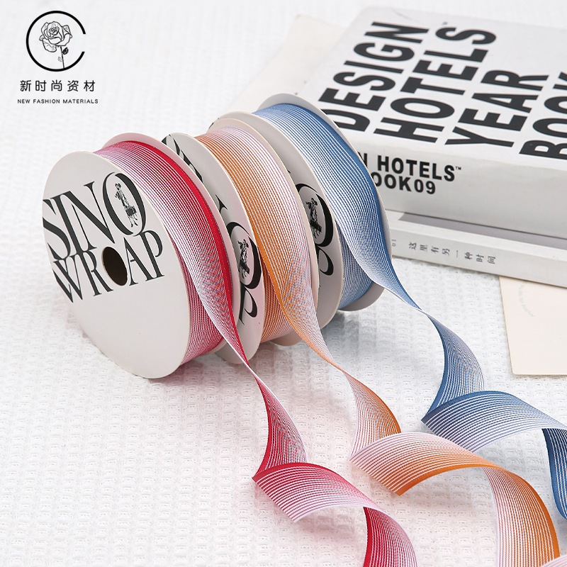 新款2.5cm高级渐变花束织带花