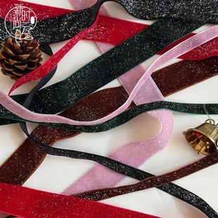 圣诞节1CM星空亮片植绒丝带天鹅绒鲜花花艺包装礼物织缎带diy资材