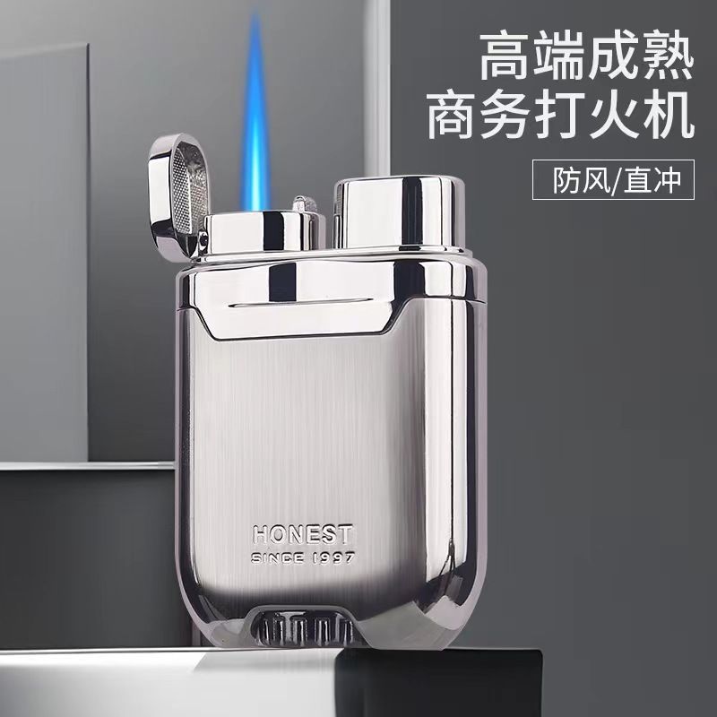 新款百诚高档男士防风打火机充气体直冲金属点火器高颜值超薄礼物