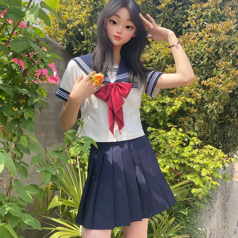 百合物语日系收腰蓝白JK水手服