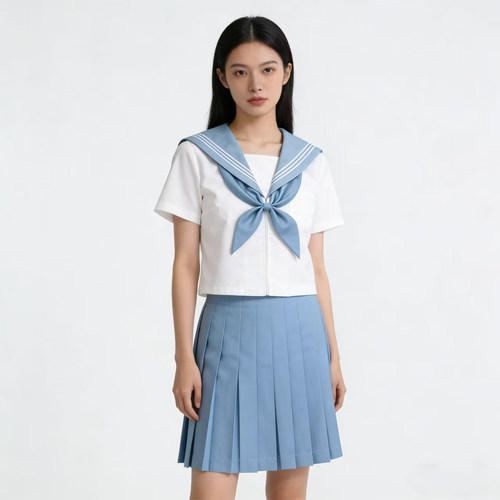 基础款学院风满襟水手服蓝白三本