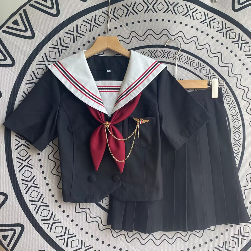 正版【玄赤三本】JK制服基础款黑色白领公主线水手服短袖长袖套装