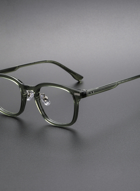 板材日系韩版变色防蓝光复古眼镜架男绿色方框潮流简约女防雾镜片