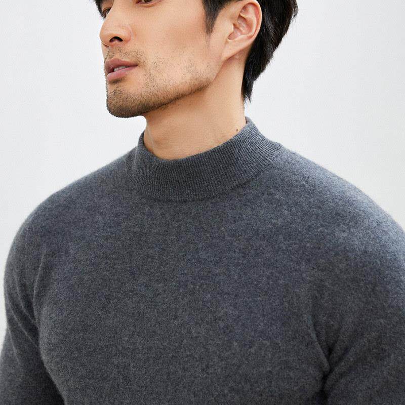 秋冬新款半高领薄款山羊绒衫男士简约百搭保暖羊毛针织打底衫毛衣