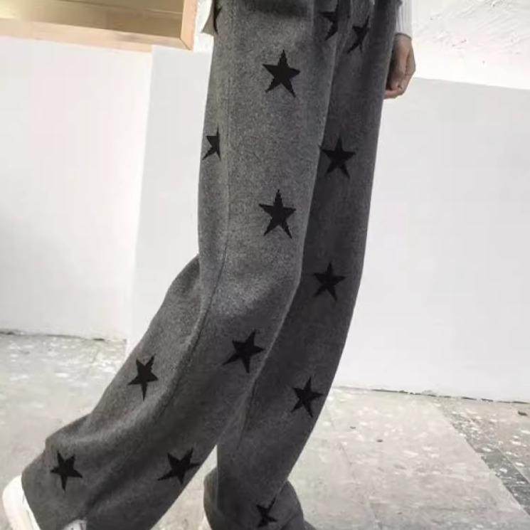 2025秋冬新款精仿羊毛裤女高腰显瘦直筒裤宽松休闲阔腿长裤子