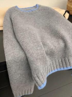 100%美丽诺羊毛衫女高级感羊绒毛衣休闲小众灰色上衣秋冬打底衫