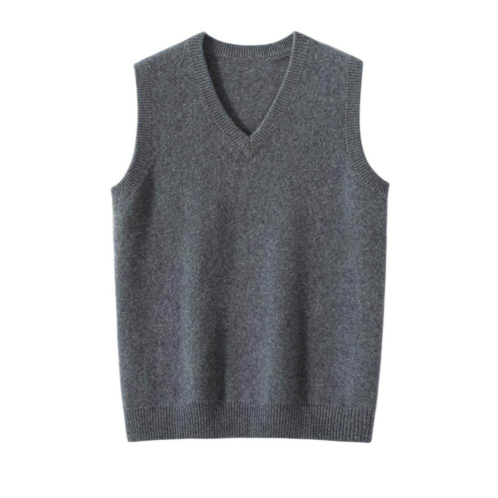 秋冬新款加厚山羊绒衫男款背心商务马甲坎肩V领羊毛针织打底毛衣