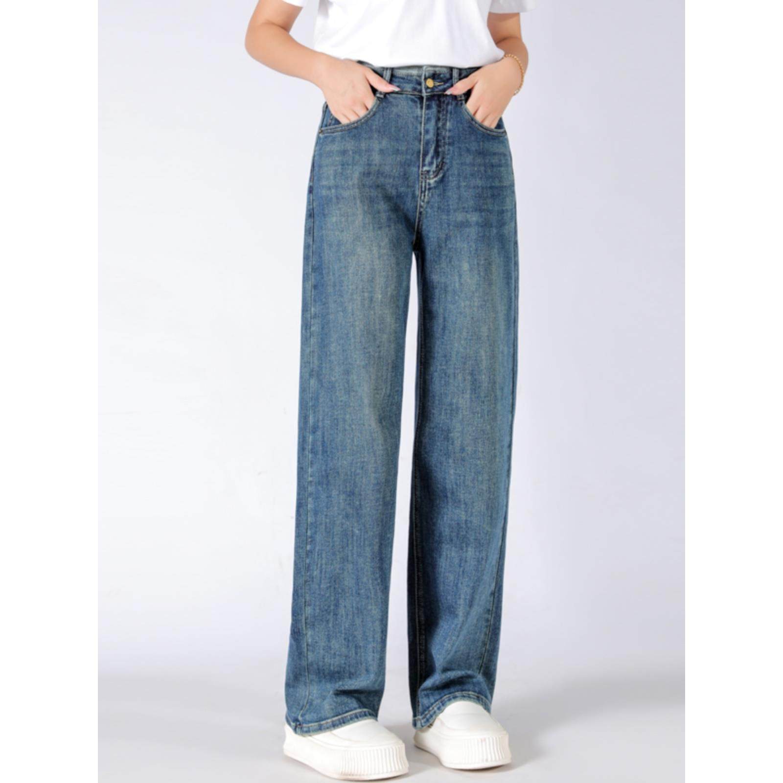 阔腿牛仔裤女2024年新款春秋装高腰显瘦小个子垂感窄版宽松直筒裤