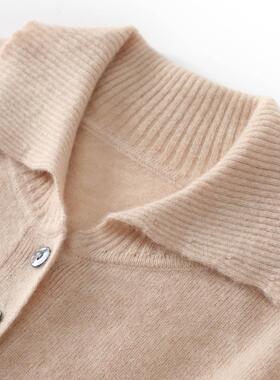 秋冬新款polo领100%纯山羊绒打底衫女温柔优雅短款套头针织毛衣