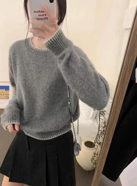 100%美丽诺羊毛衫女圆领灰色毛衣25秋冬新款欧货羊绒高端针织打底