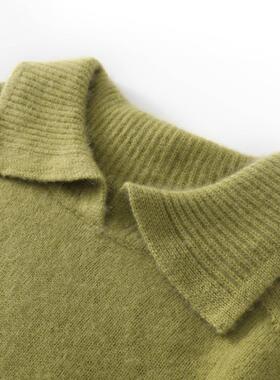 24新款秋冬加厚女士100%纯羊绒衫娃娃领套头宽松毛衣时尚休闲