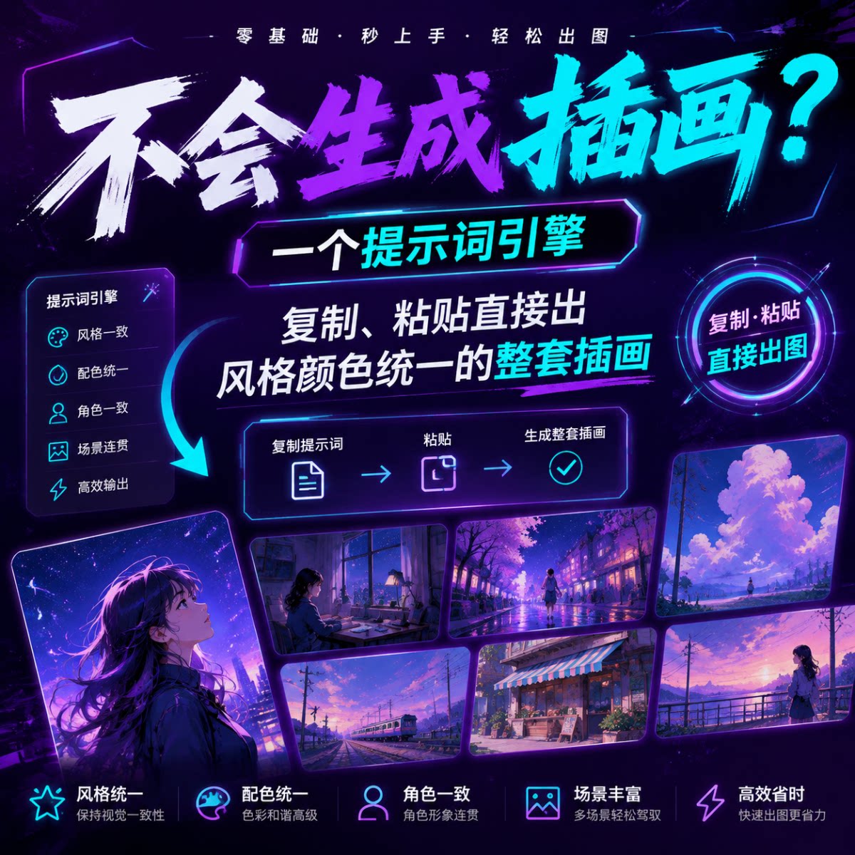 AI 绘画关键词成套插画设计稳定出图新手零基础可接单提示词