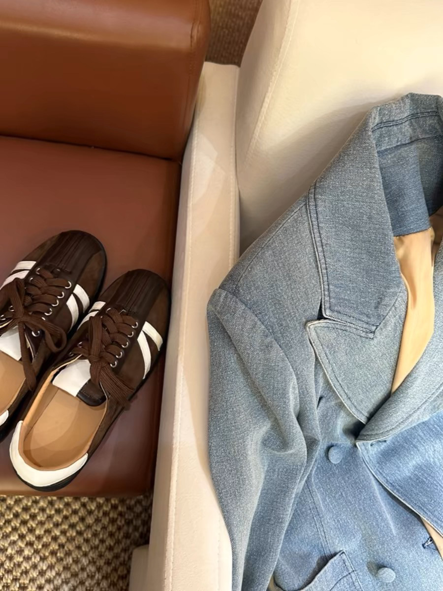 FOREIGN TRADE HIGH-END EARLY AUTUMN NEW UNIQUE GOOD-LOOKING SENSE OF LUXURY RETRO CASUAL LOOSE BLUE BLAZER DENIM JACKET WOMEN