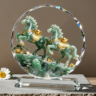 双马聚宝马到成功桌面摆台水晶摆件马上有钱客厅玄关乔迁摆件礼物