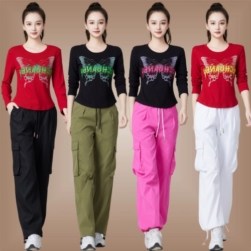 长袖跳舞蹈衣服运动健身套装女