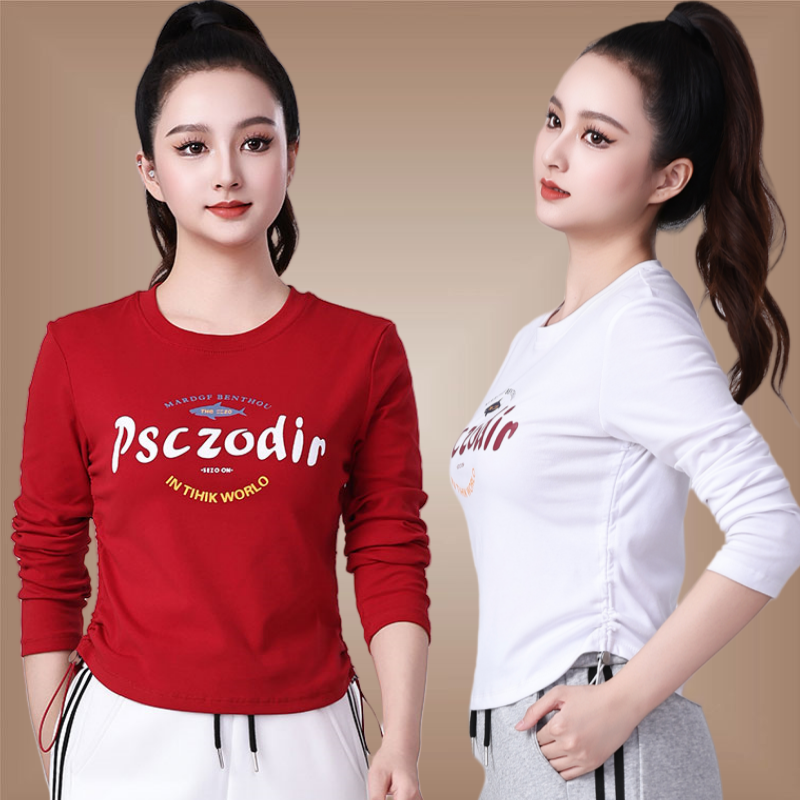 杨丽萍广场舞服装秋季新款侧边抽绳收腰女士长袖上衣运动跳舞衣服