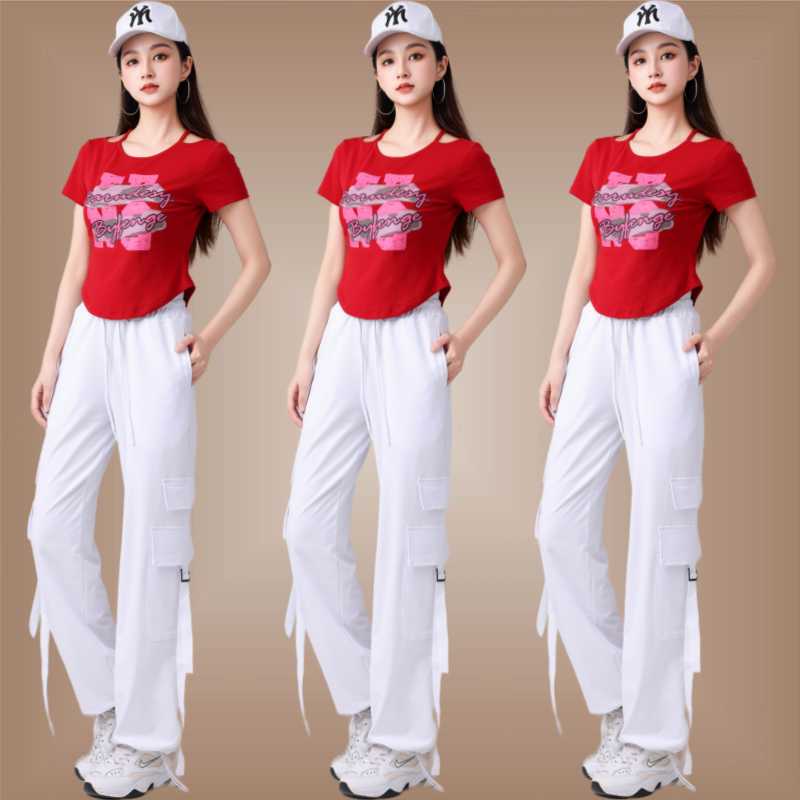 夏季新款露肩上衣女运动跳舞衣服