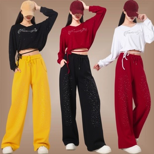 广场舞曳步舞服装新款套装宽松上衣时尚烫钻街舞爵士舞裤子演出服