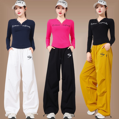 秋季跳舞衣服阔腿裤伞兵裤