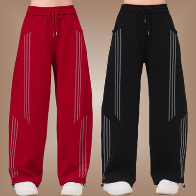 广场舞裤子烫钻三杠弯刀裤表演裤