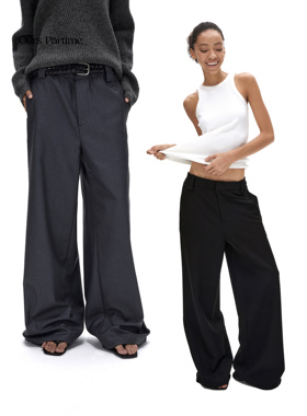 Ours Partime 雕塑感挺括重磅拖地直筒黑色灰色西装裤