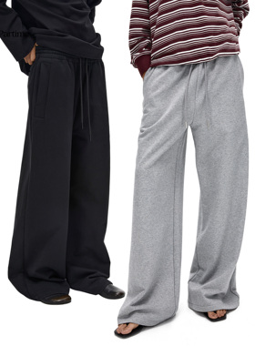 Ours Partime 重磅全棉毛圈松紧抽绳直筒灰色黑色休闲卫裤长裤