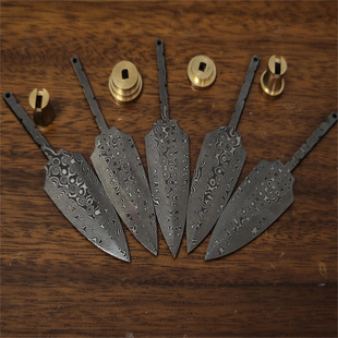 大马士革钢茶刀胚diy刀具配件一体柄茶刀胚花纹钢雕刻普洱刀茶铲A