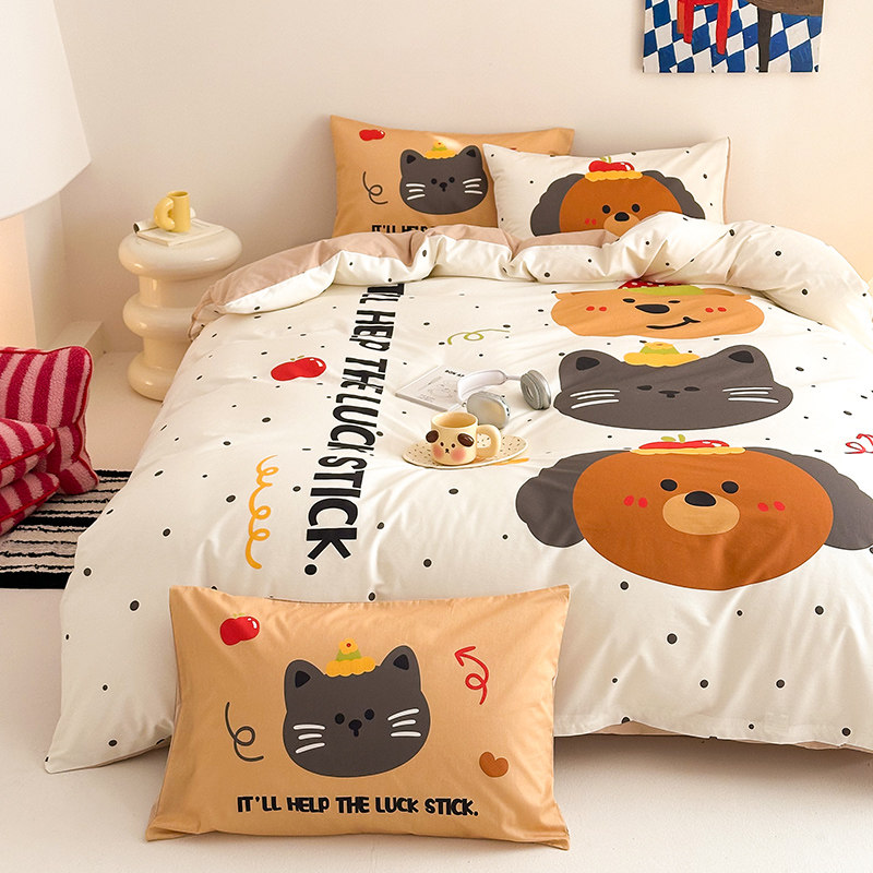 糯米猪家新款全棉大版可爱卡通数码印花床品纯棉四件套趣