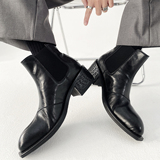 XZ110-25312#英伦风尖头切尔西靴男短筒真皮黑色春秋增高靴P130，男鞋切尔西靴，星座110