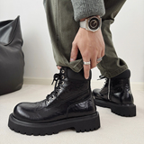 XZ110-9293#英伦风厚底马丁靴男黑色系带机车靴增高短靴P130，男装工装外套，星座110