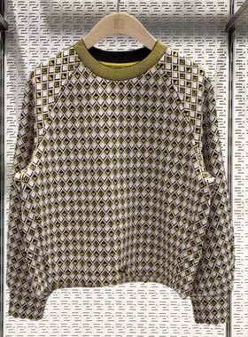 FILA斐乐女装 2025春新款时尚休闲棋盘格套头圆领卫衣 F11W414201