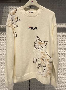 FILA斐乐女装 2025年冬季新款宽松舒适圆领编织衫上衣F61W548499A