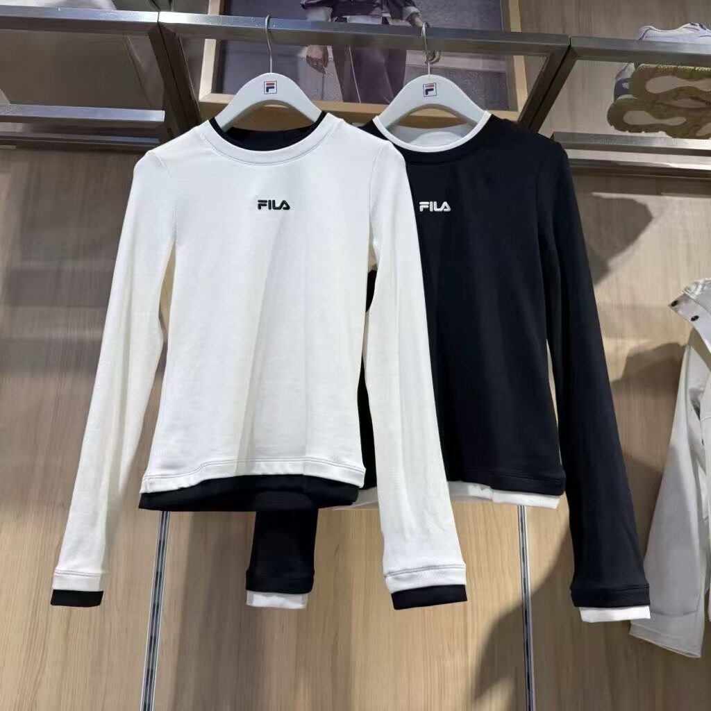 修身假两件针织长袖T恤衫