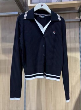 FILA斐乐2026春季女长袖编织衫外套假两件毛衣开衫上衣F11W618401