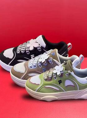 FILA 斐乐潮牌2025春新款板鞋女鞋厚底休闲黑粉运动鞋 T12W512315