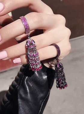 欧美时尚新款网红微镶流苏锆石