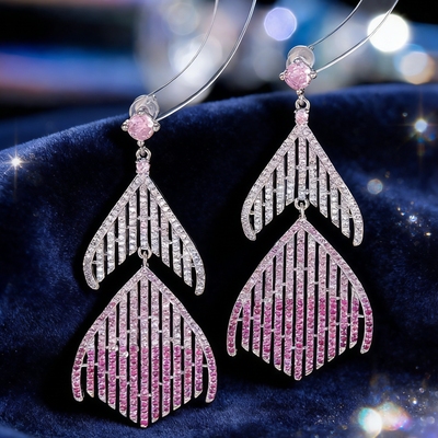 法式渐变鱼尾流苏耳环s925银针个性夸张渐变微镶锆石超闪晚宴耳饰