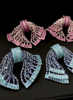 法式轻奢蝴蝶结锆石耳环超闪夸张显脸小s925银针礼服优雅丝带耳环