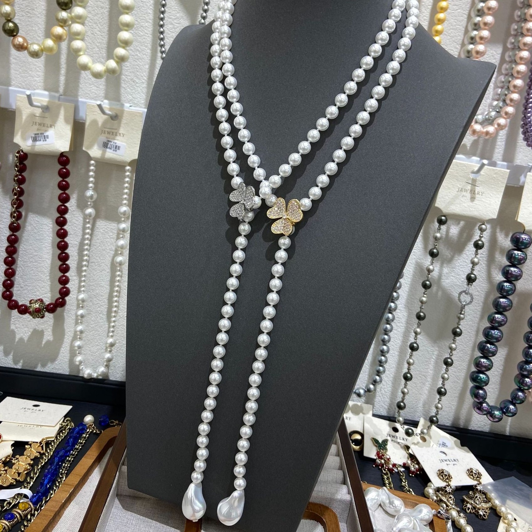 新中式串珠8M长款毛衣链雪花锆石珍珠巴洛克项链秋冬女百搭高级感