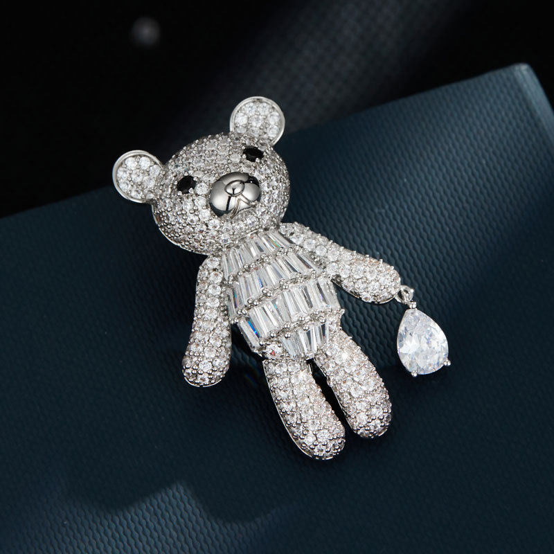萌趣可爱小熊满锆胸针时尚高级感微镶动物胸花礼物纪念品新款别针