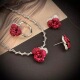法式 轻奢重工气质红刚玉锆石红玫瑰花项链高级感耳钉珠宝组合套装