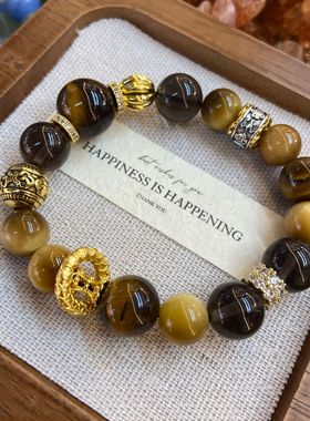 虎眼石金发晶黄塔晶招财手镯铜镀金珠蛇形气质时尚高级感手链手串