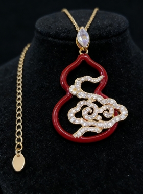 新中式国风葫芦项链气质轻奢小众高级感微镶锆石锁骨链毛衣链配饰