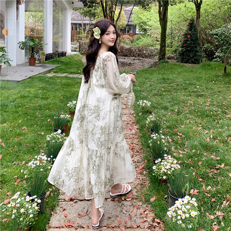 现货2025夏款小心机设计绿色碎花轻薄连衣裙128-Y17-P130-K198，女装连衣裙，浙宝128（原290）