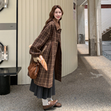 现货2025冬季新款128-25101-P225-K338森系咖色格子毛呢大衣，女装毛呢外套，浙宝128（原290）