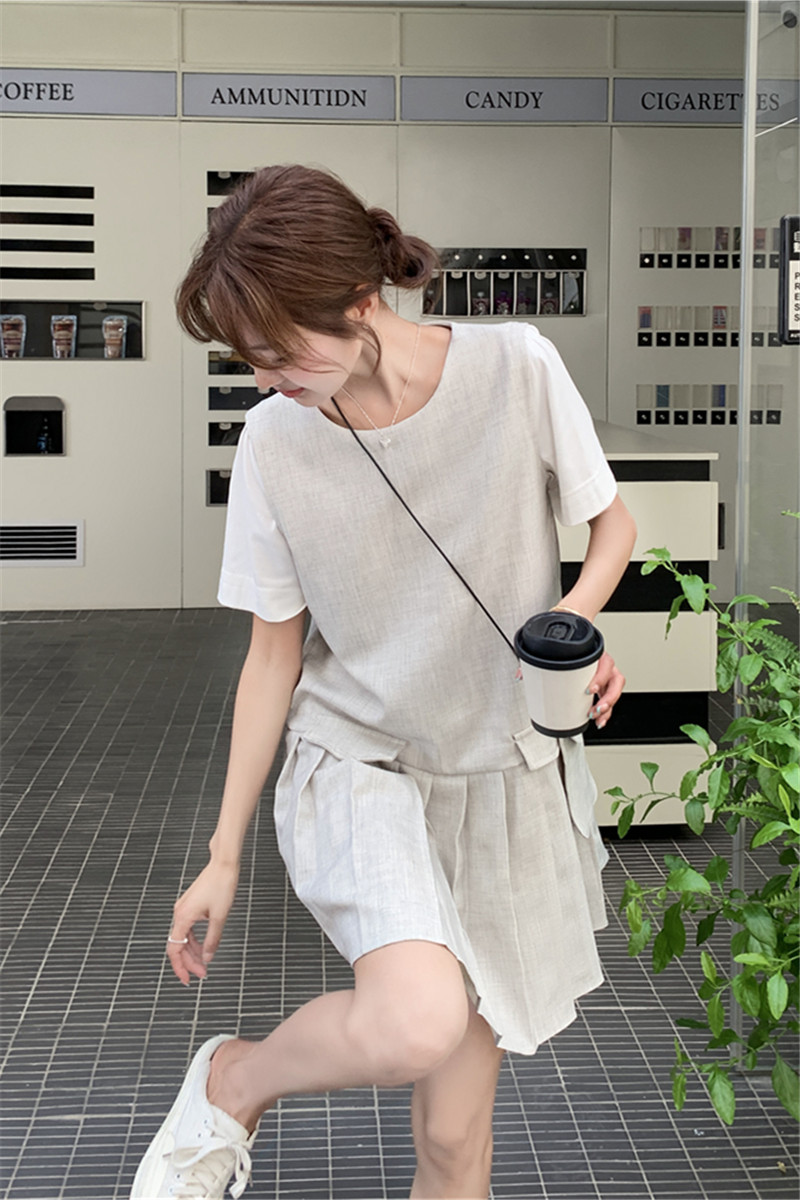 现货2025夏季新款128-2570-P125-K178带包包米色拼接假两件百褶裙,女装连衣裙,浙宝128（原290）