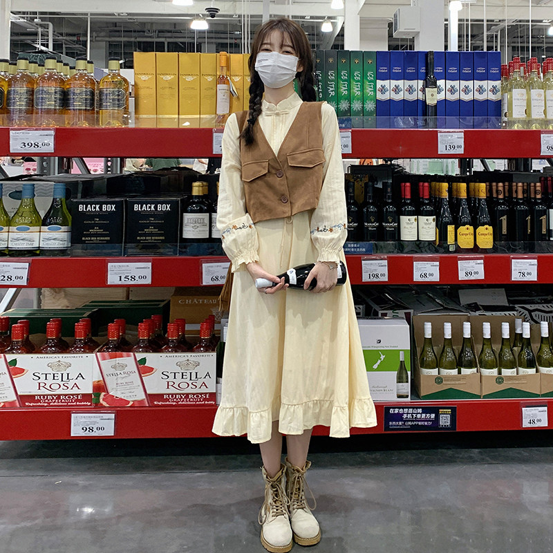 现货2025春款马甲中式绣花连衣裙两件套290-A002-P140-K198,女装连衣裙,浙宝128（原290）