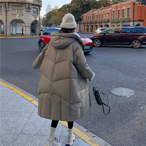 韩版中长款过膝连帽羽绒服女2025冬季新款加厚显瘦保暖白鸭绒外套图片